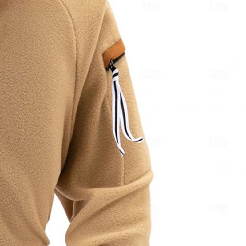 Men's Casual Solid Color Polar Fleece Half-Zip Stand Collar Long-Sleeved Sweatshirt 12323732Y