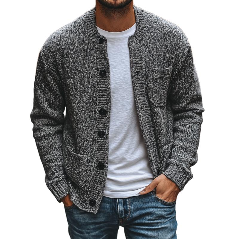 Men's Casual Round Neck Multi-pocket Single-breasted Knitted Cardigan 00932024M