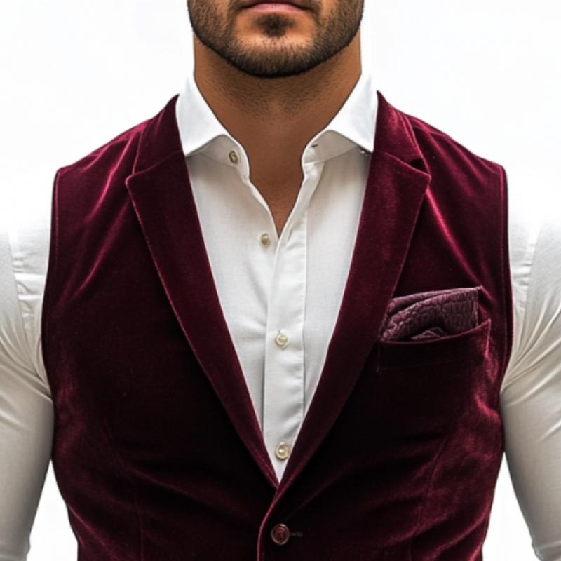 Men's Classic Vintage Single Breasted Suit Collar Velvet Vest 16901512K