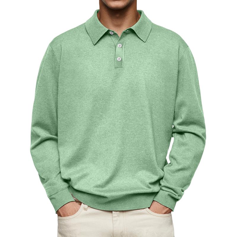 Men's Solid Color Lapel Long Sleeve Loose Casual Polo Shirt 01620047Z