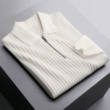Men's Solid Striped Lapel Long Sleeve Polo Shirt 75610754Z