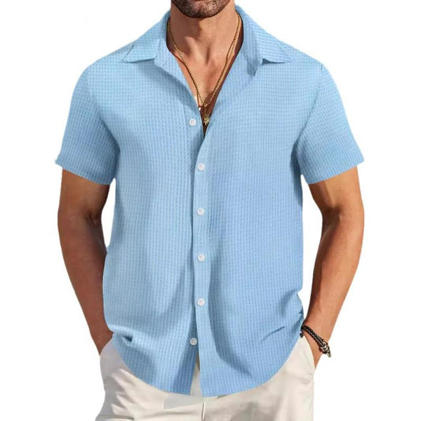 Men's Solid Waffle Short Sleeve Shirt 40572587Y