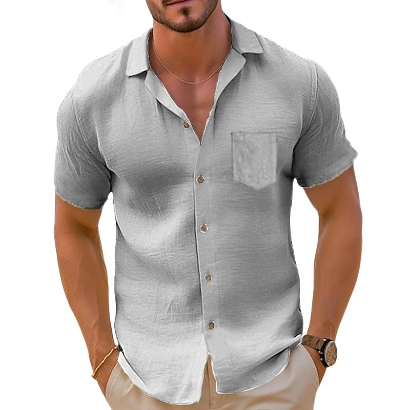 Camicia a maniche corte sciolta casual in lino vintage da uomo 64828444X