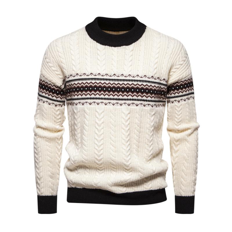Men's Vintage Colorblock Jacquard Crew Neck Knitted Pullover Sweater 58865522M