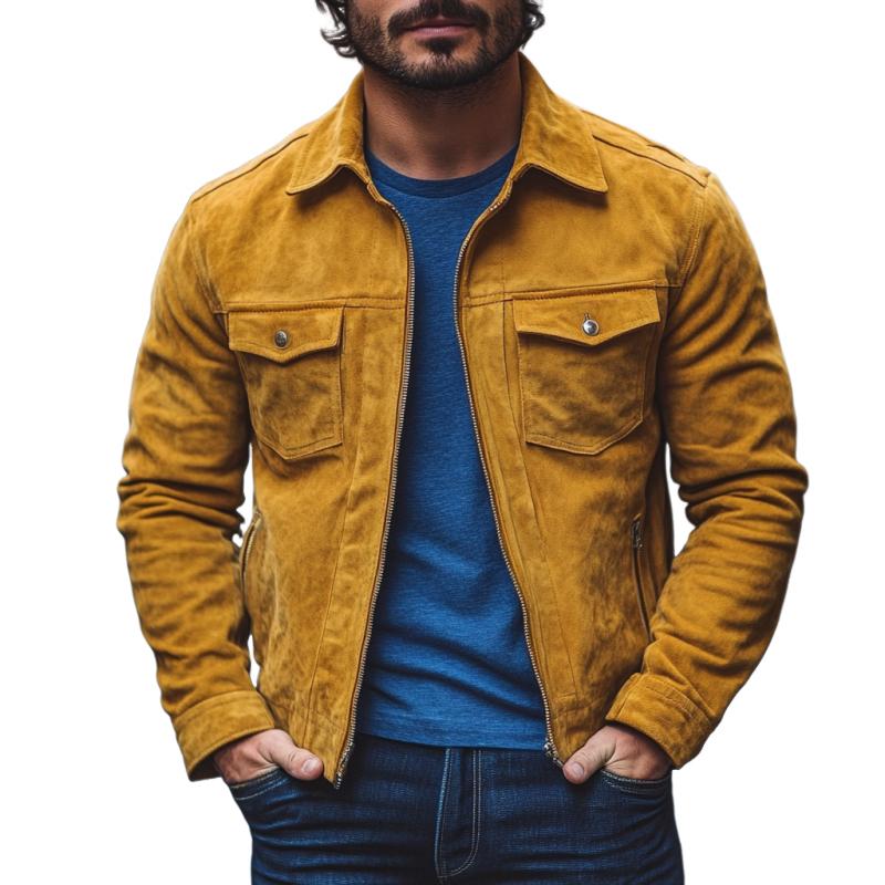 Men's Classic Casual Multi-Pocket Suede Jacket 48041123K