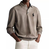 Men's Solid Color Loose Lapel Long Sleeve Polo Shirt 47320003Z