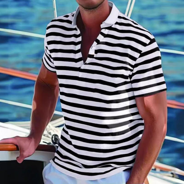 Men's Retro Stripe Print Short Sleeve Polo Shirt 29795184Y