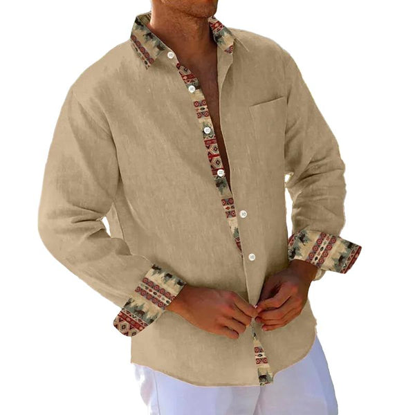 Men's Print Stitching Lapel Long Sleeve Casual Shirt 56772144Z