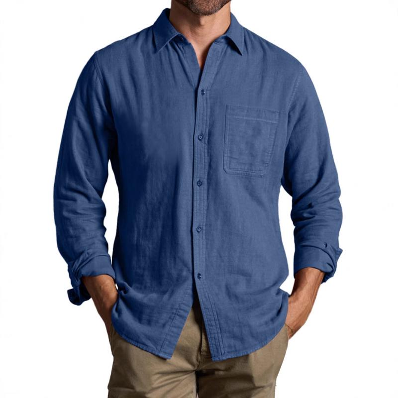 Men's Casual Solid Color Chest Pocket Long Sleeve Shirt 71887713Y