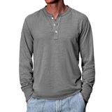 Men's Solid Loose Henley Collar Long Sleeve Casual T-shirt 05532025Z