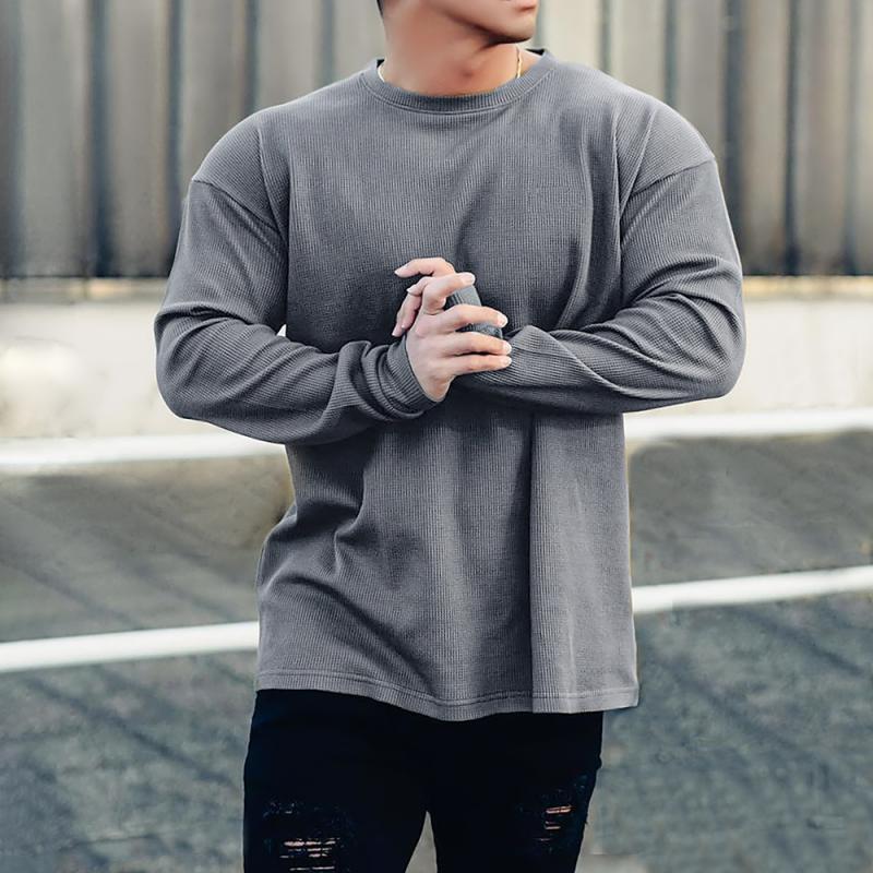 Men's Solid Color Loose Round Neck Long Sleeve T-shirt 92840256Z