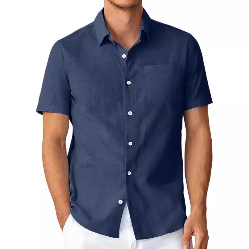 Men's Solid Lapel Breast Pocket Short Sleeve Shirt 98853334Z