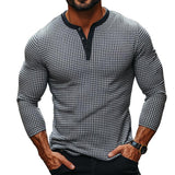 Men's Retro Casual Houndstooth Print Henley Neck Long Sleeve T-Shirt 79639470TO