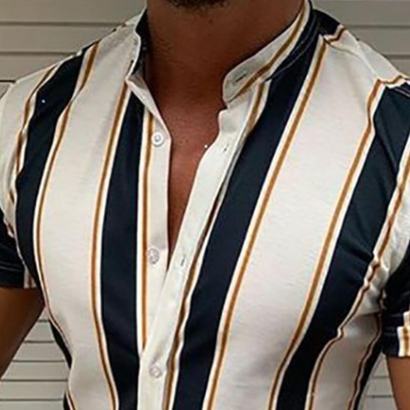 Men's Retro Casual Striped Stand Collar Shirt 79883502TO