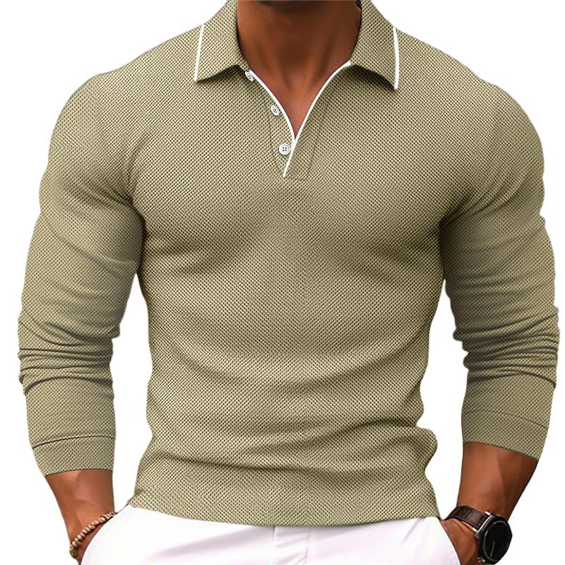 Men's Solid Color Lapel Slim Fit Long Sleeve Polo Shirt 54171993Y