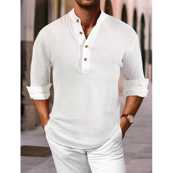 Men's Casual Solid Color Henley Collar Long Sleeve Shirt 14622636Y