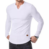 Men's Casual Solid Color Striped V-Neck Slim Fit Long Sleeve T-Shirt 49305594M