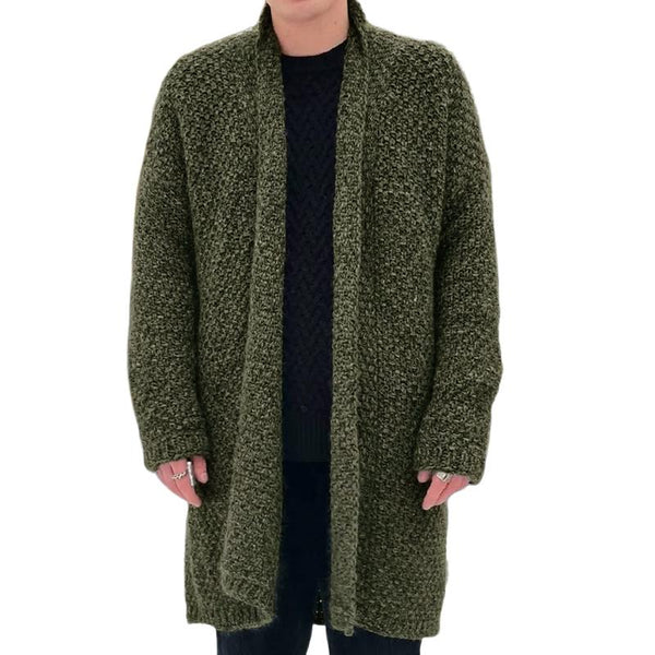 Men's Casual Solid Color Collarless Loose Mid-length Knitted Cardigan 37614220M