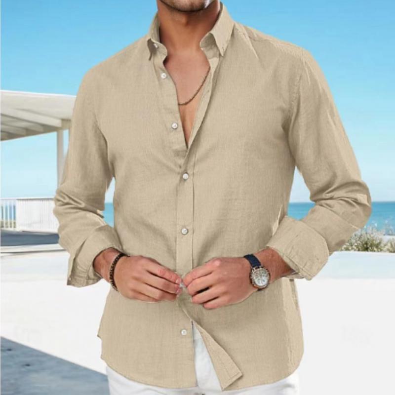 Men's Solid Long Sleeve Lapel Shirt 30109723Y