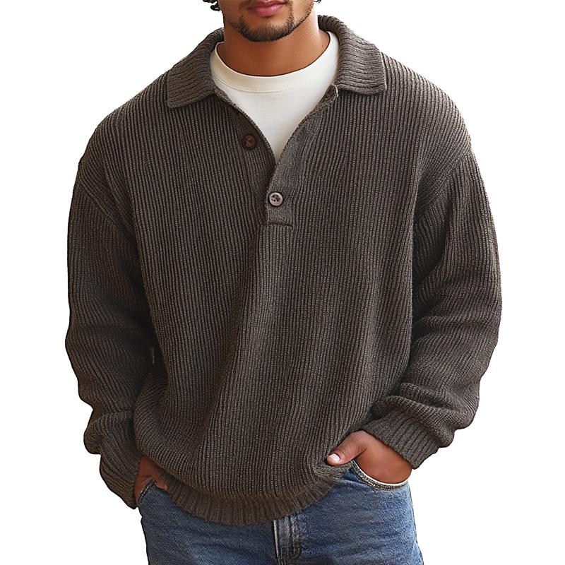 Men's Solid Color Loose Lapel Long Sleeve Knit Sweater 84965121Z