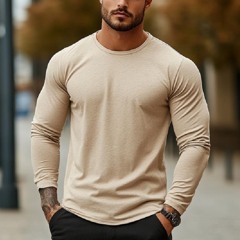 Men's Casual Comfortable Slim Fit Round NeckLong Sleeve T-shirt 38981585K