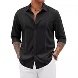 Men's Casual Lapel Patchwork Slim Long Sleeve Shirt 38544541M