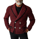 Men's Vintage Houndstooth Jacquard Peak Lapel Double Breasted Knit Cardigan 75495478Y