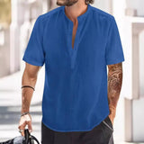 Men's Solid Henley Short Sleeve Shirt 65602715Y