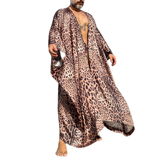 Men's Vintage Casual Sexy Leopard Print Greek Robe 05984221TO