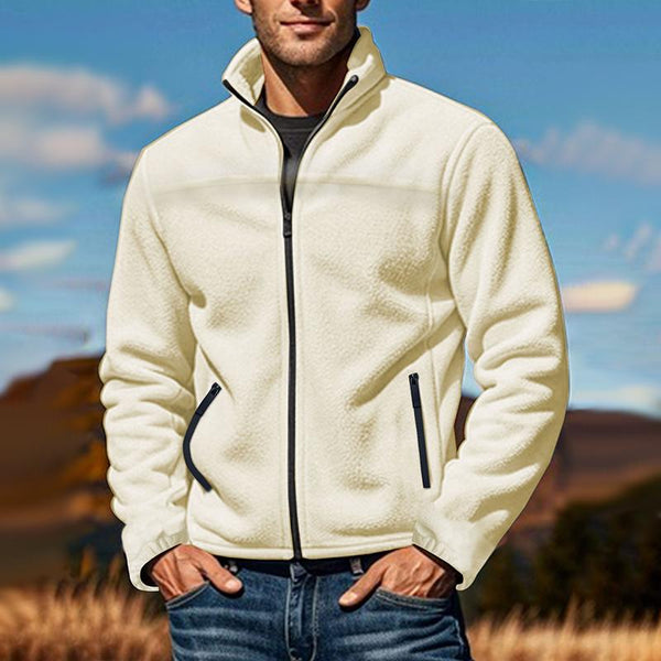 Men's Solid Fleece Stand Collar Long Sleeve Casual Jacket 40065151Z