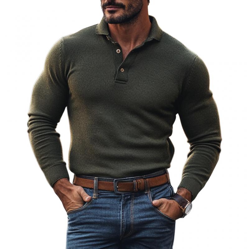 Men's Casual Solid Color Lapel Slim Fit Knit Polo Sweater 00867766M