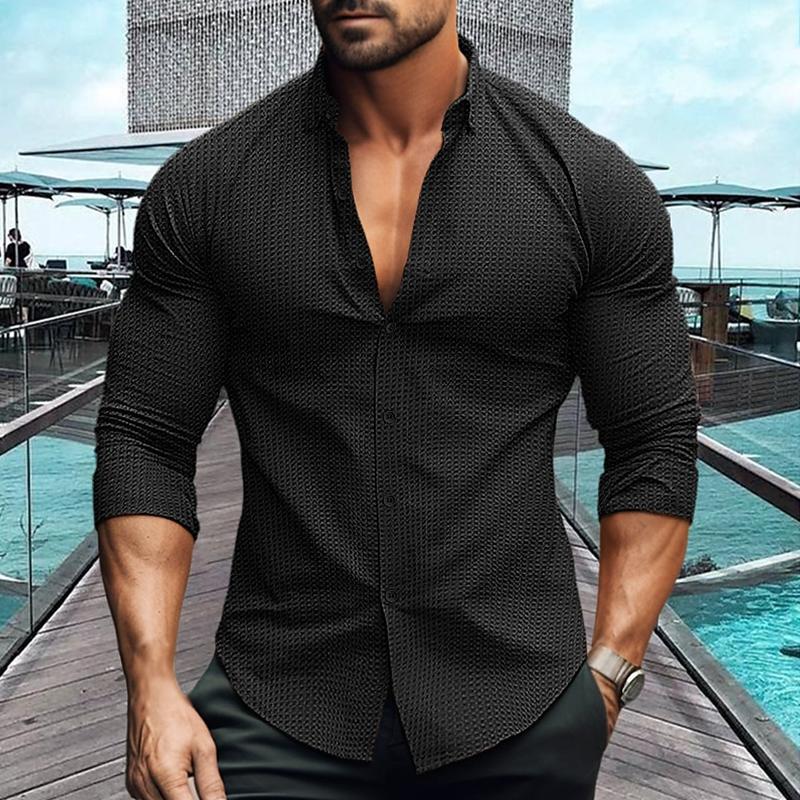 Chemise décontractée à manches longues et revers de couleur unie pour hommes 69333697Z