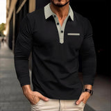 Men's Casual Colorblock Collar Slim Fit Long Sleeve Polo Shirt 61724773M