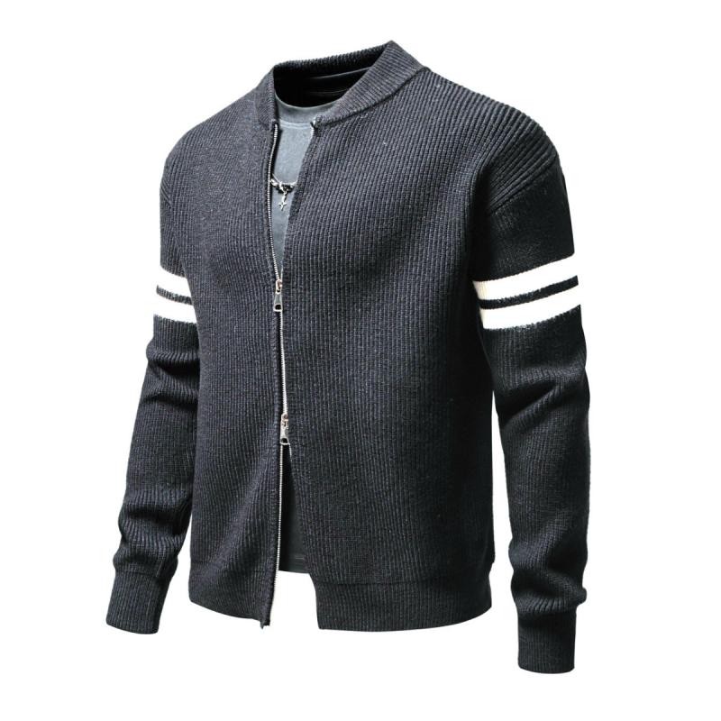 Men's Casual Stand-up Collar Colorblock Loose Zipper Knitted Cardigan 24106709M