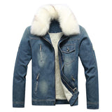 Men's Classic Lapel Plush Warm Denim Jacket 56717531F