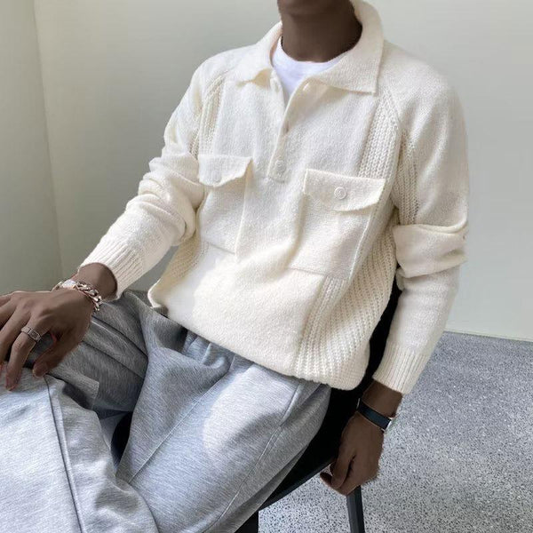 Men's Solid Loose Lapel Breast Pocket Pullover Knit Sweater 06477163Z