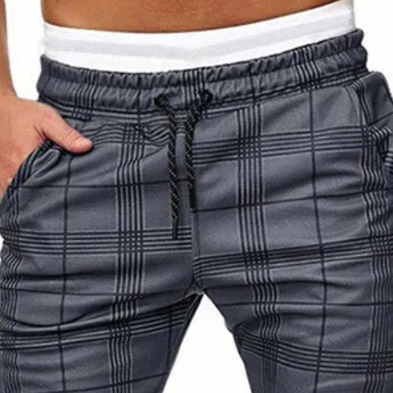 Men's Retro Casual Plaid Print Drawstring Sports Pants 10164448TO