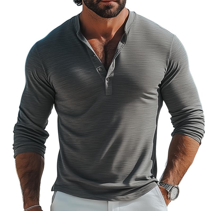 Men's Fashion Solid Color Henley Collar Long Sleeve Casual T-shirt 22727292Z