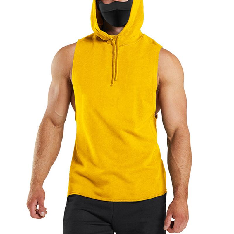 Men's Solid Loose Hooded Sleeveless Fitness Sports Tank Top 82109561Z