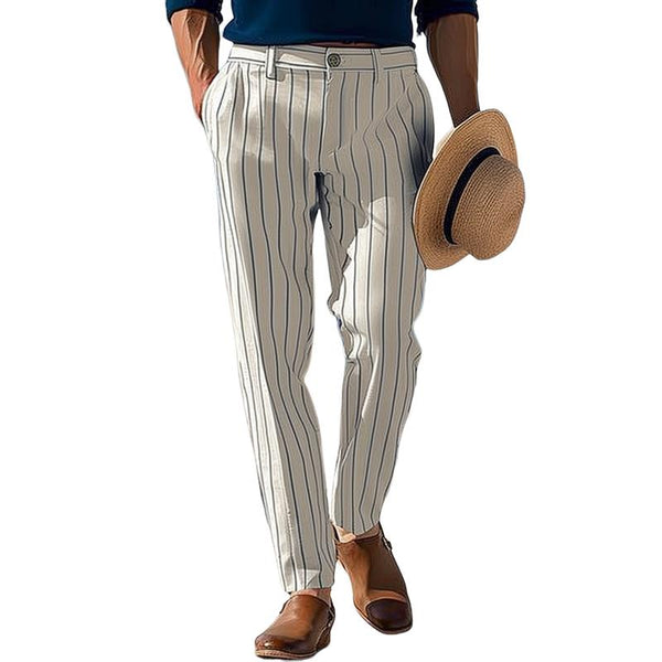 Men's Striped Cotton And Linen Straight Casual Pants 33466248Z