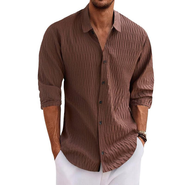 Men's Vintage Texture Solid Color Casual Long-sleeved Shirt 57012627X