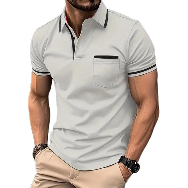 Men's Contrast Color Short Sleeve Button Down Polo Shirt 54495761X