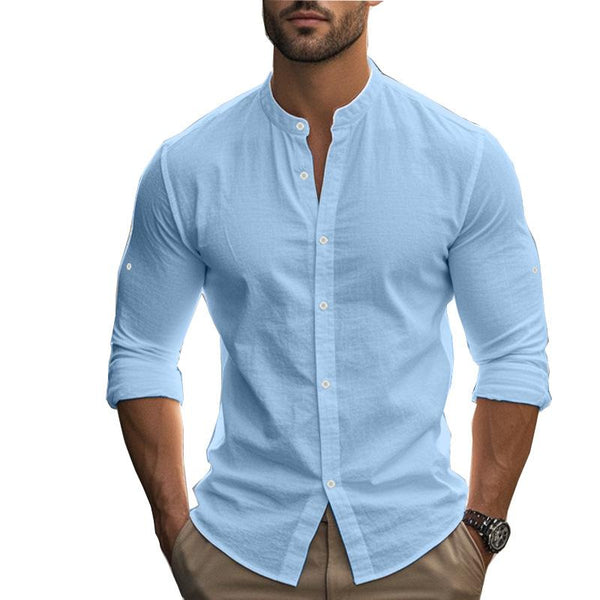 Men's Fashion Solid Stand Collar Long Sleeve Casual Shirt 83347128Z