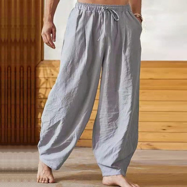 Men's Solid Linen Loose Drawstring Pants 76511676Y