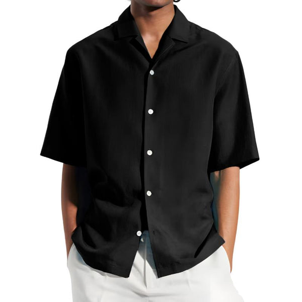 Men's Solid Color Lapel Short Sleeve Shirt 06118318Y