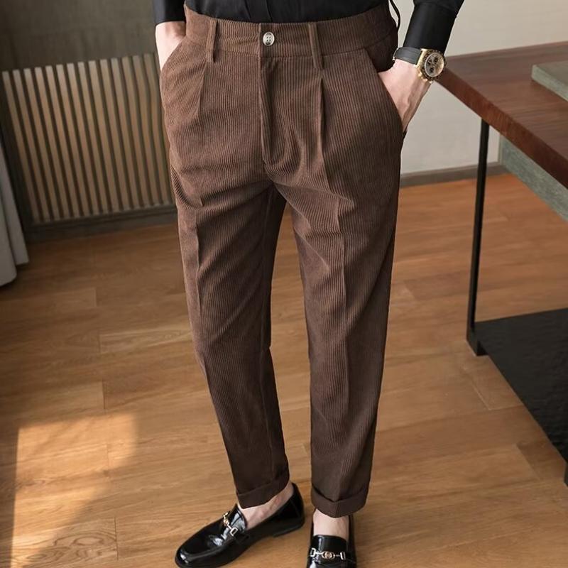 Men's Casual Business Solid Color Corduroy Straight Suit Pants 16316009Y