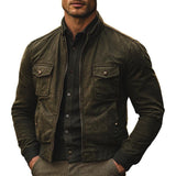 Men's Casual Stand Collar Zip-up Suede Jacket 31008455F