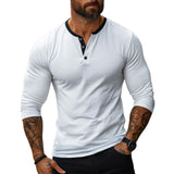 Men's Casual Cotton Blend Contrast Color Henley Collar Slim Fit T-Shirt 32967046M