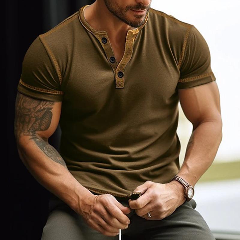 Men's Colorblock Henley Collar Short Sleeve T-shirt 00752165Z