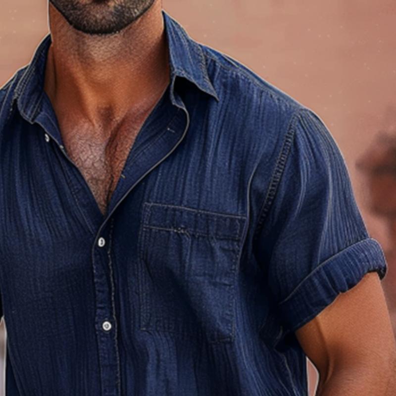 Camicia da uomo vintage con risvolto e tasca a maniche corte 03149621TO